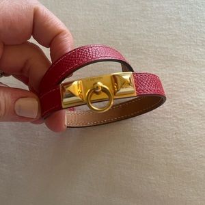 Hermes red rivale double tour bracelet red